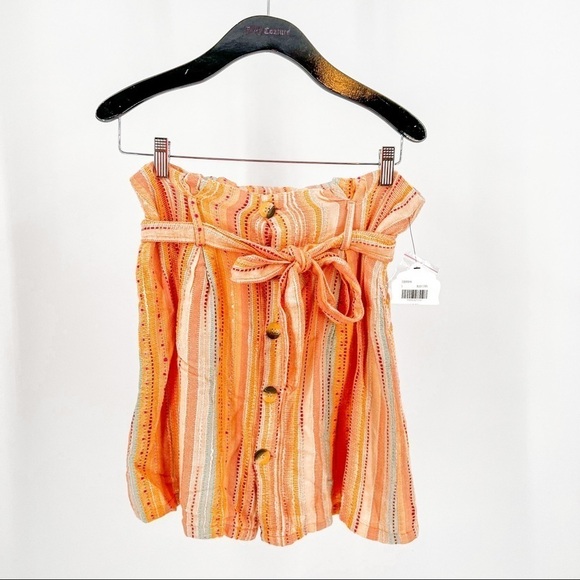 Altar’d State Blush Striped Button Front Tie Waist Skirt - Picture 3 of 11